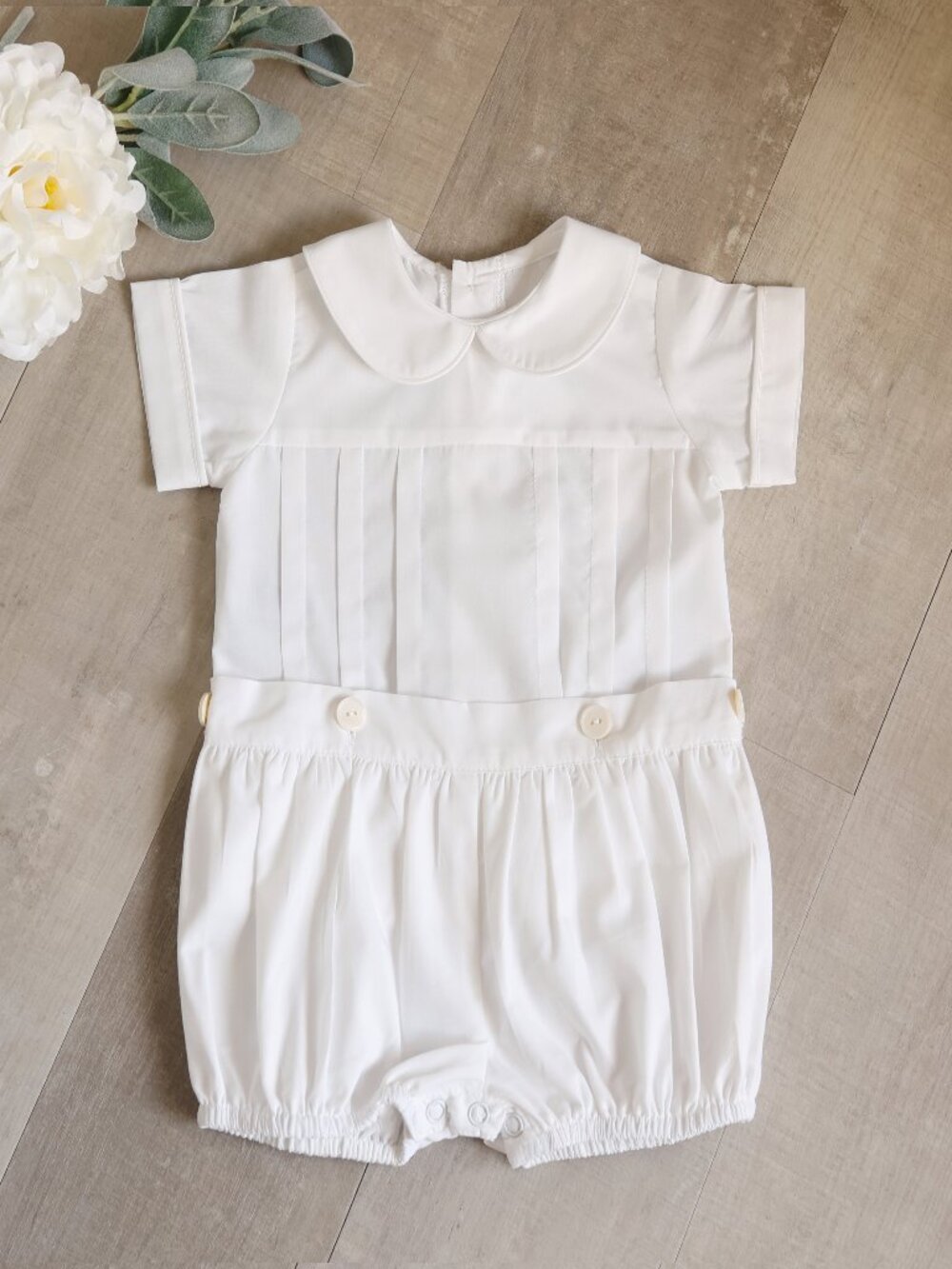 White Heirloom Button-On Buster Suit Ring Bearer Boys Special Occasion Portrait